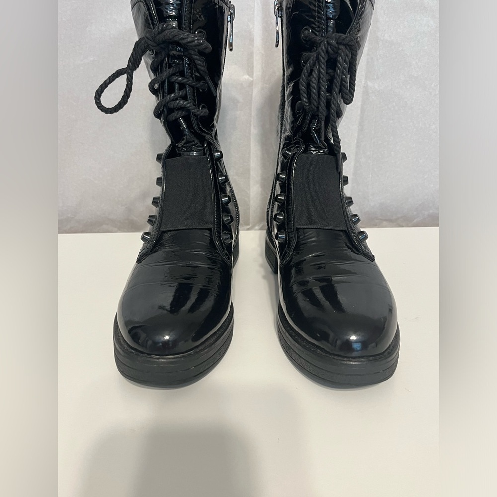 Women's Patent Leather Sz 7 / EU38 Black Combat Boots‎ Platform Lace Up Grunge - Picture 6 of 14